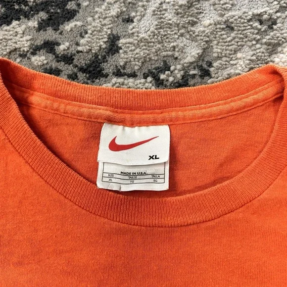 Vintage 90s Nike Made in USA White Tag Orange Spellout T-Shirt XL - Picture 3 of 6